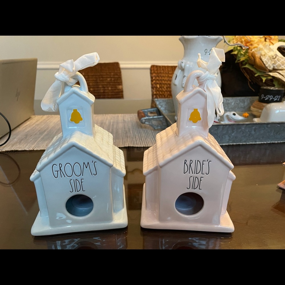 Rae Dunn “brides side” “grooms side” bird houses